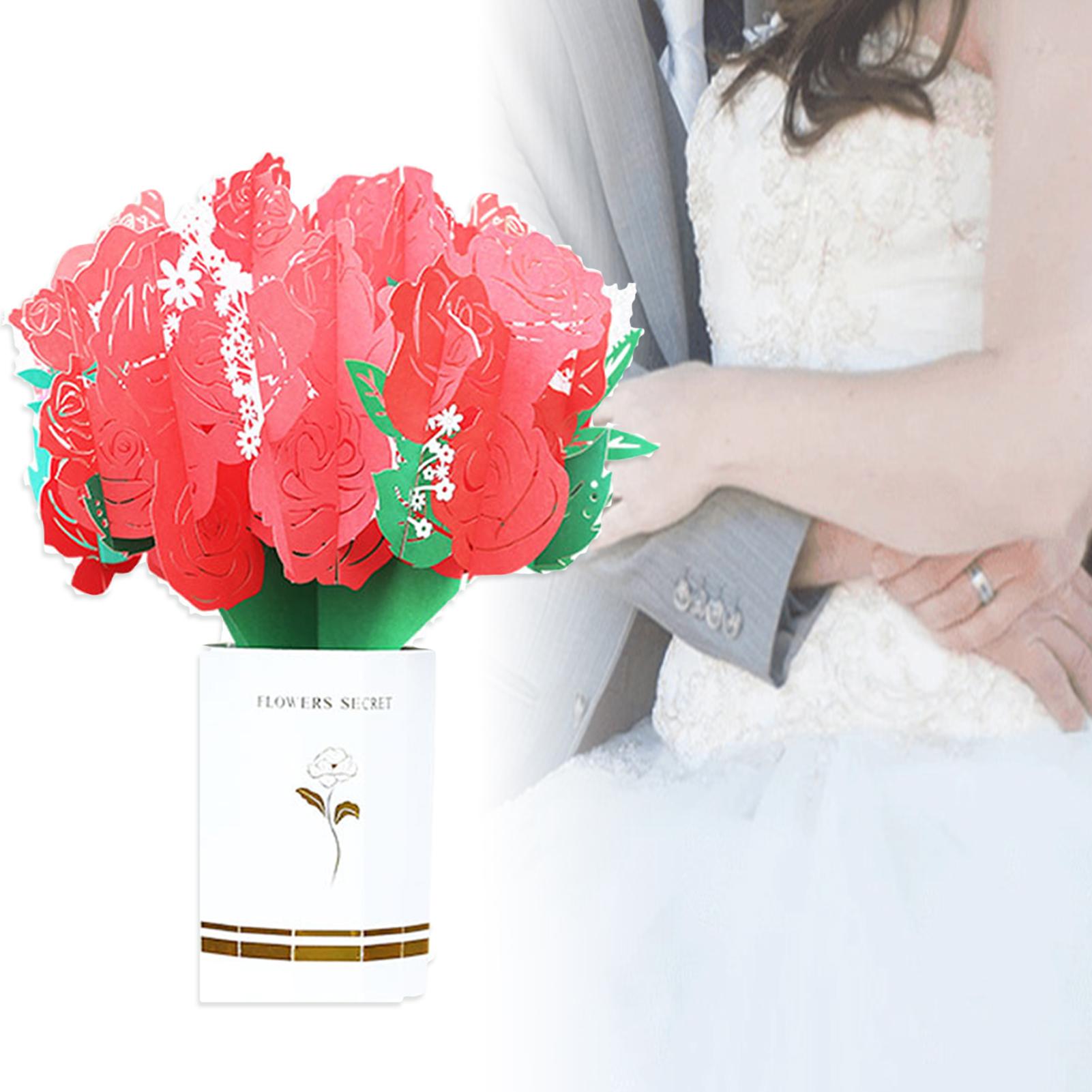 3D Pop Up Rose Bouquet Paper Sculpture DIY Handmade Anniversary Greeting Card