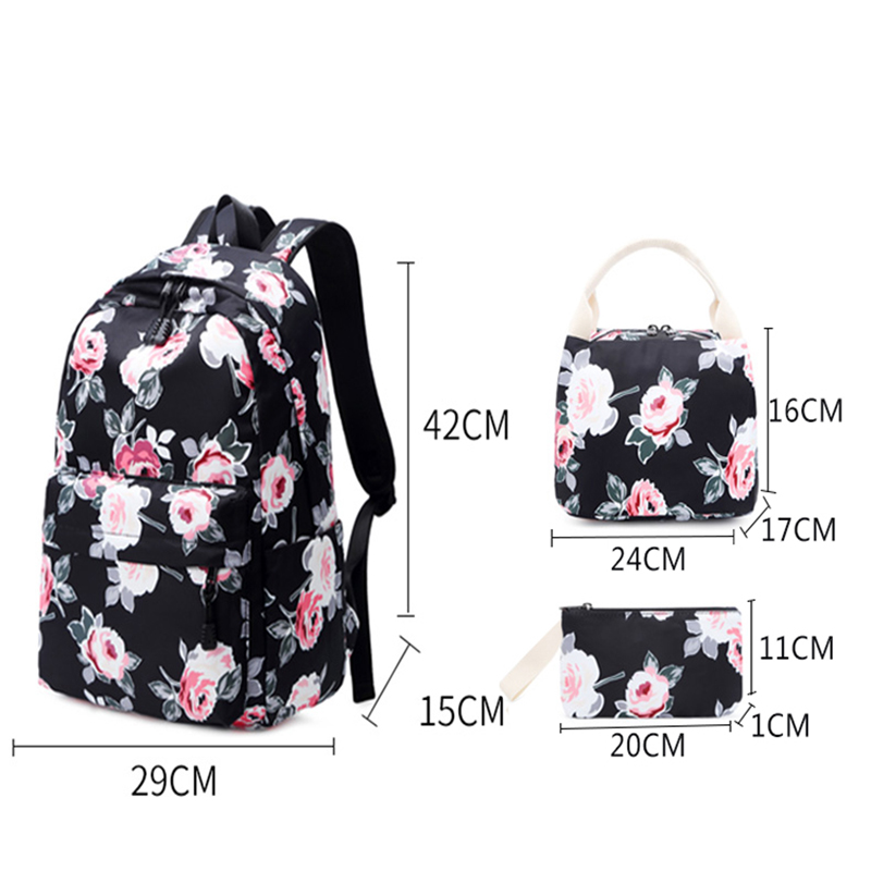 Aosbos 3 stks/set Afdrukken Canvas Schooltassen voor Tienermeisjes Bloemenprint Rugzakken Vrouwelijke Schooltas mochila escolar