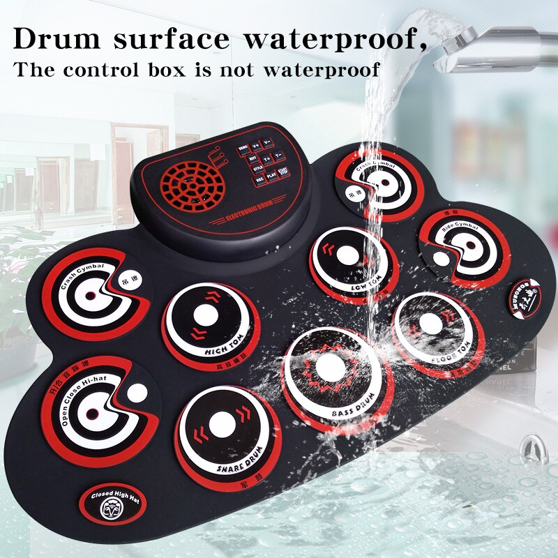 Portable Roll UP Electronic MIDI Drum Set Kits 9 Pads Built-in Speakers Practice