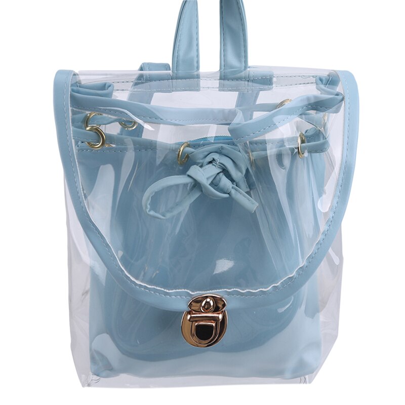 Clear Transparent Backpack Stadium Security School Book Bag Travel Travel Ladies Girls Candy Color Mini Backpacks: Blue