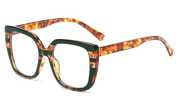 45759 Donker Groene Strepen Brilmonturen Mannen Vrouwen Big Frame Retro Leopard Optische Mode Computer Bril: C3 Green leopard