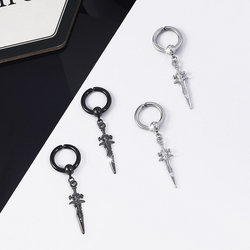 Pop Punk Zwaard Hanger Oor Clip/Gesp Oorbellen voor Mannen/Vrouwen Rvs Vintage Dolk Gothic Cool Party sieraden