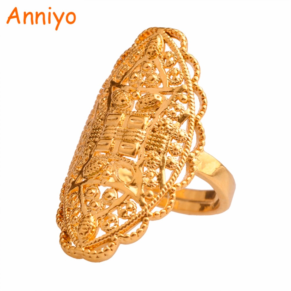 Anniyo Goud Kleur Arabische Ring Verstelbare Voor Vrouwen/Adolescent, dubai Bruiloft Sieraden Afrikaanse Ethiopische/Midden-oosten #093706