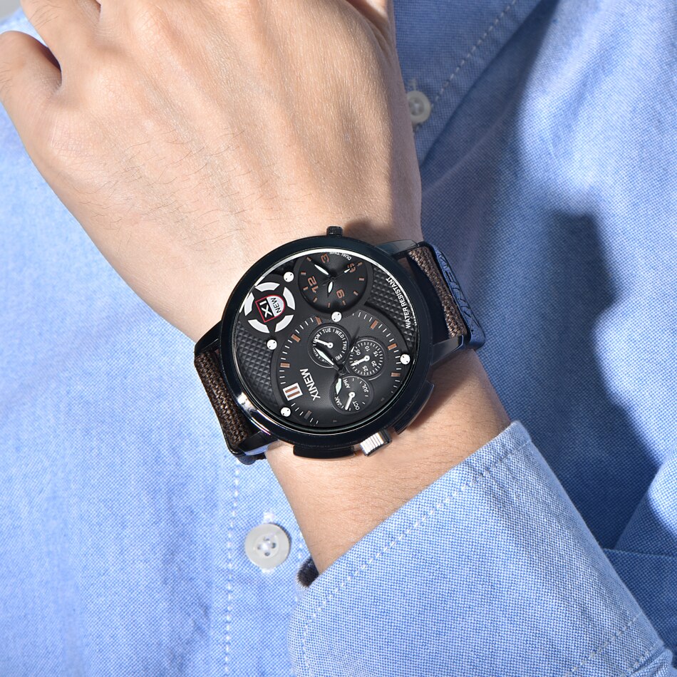 Horloge quartz herenhorloge leren riem heren zwart wit sportklok topmerk met quartz