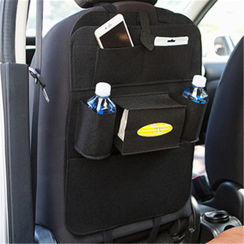 1pc bil auto ryglæn opbevaringspose arrangør i bilen til barnebil interiørbeskytter dækning børn kick mat bil tilbehør: Sort