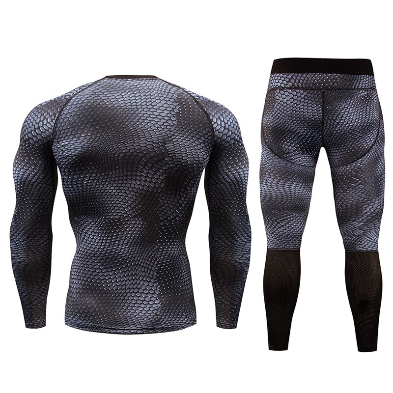 MMA-ensemble de Compression peau de serpent 3D pour hommes, pour jogging, Fitness, chemise et pantalon avec collants d'entraînement, manches longues