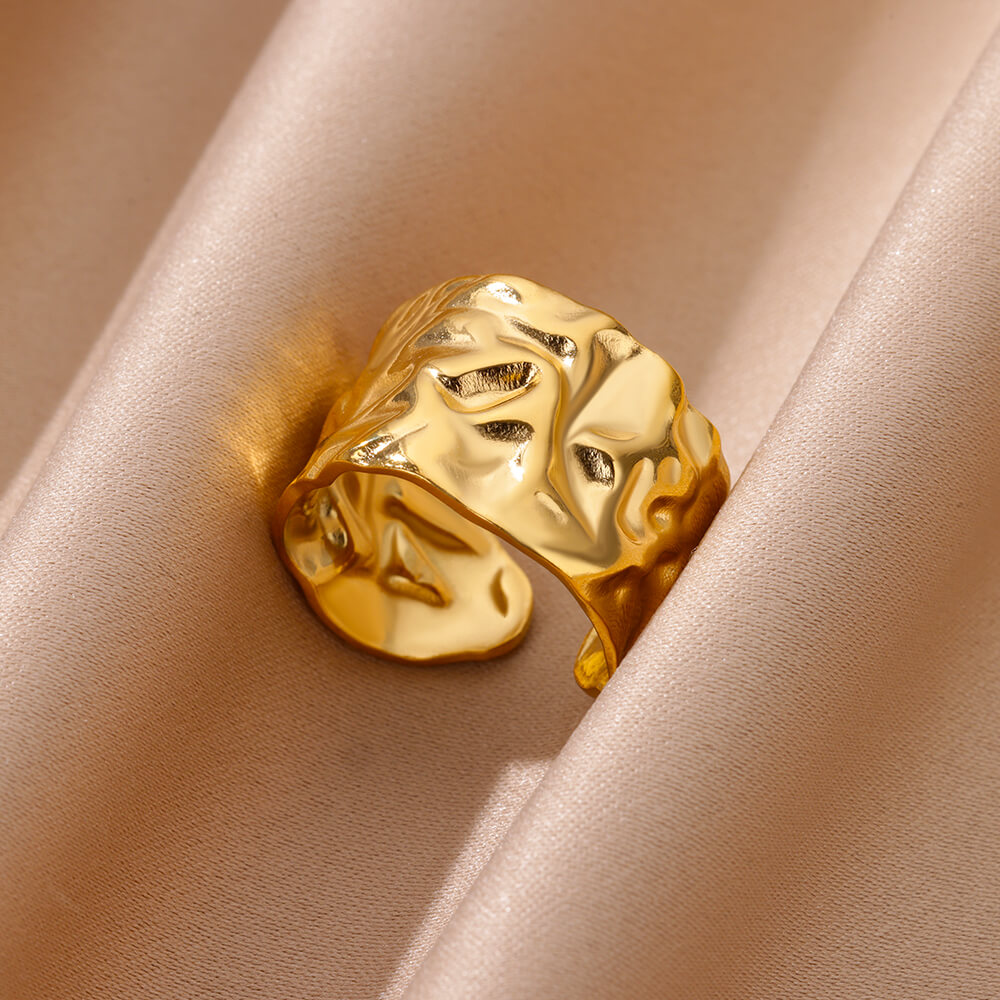 Anillos de apertura gruesos geométricos irregulares para mujer, anillo de boda de Color dorado de acero inoxidable, joyería estética de , de: Negro