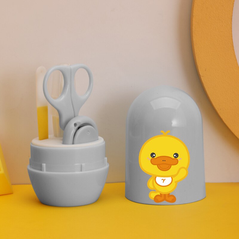 1Set Baby Nail Clippers Stainless Steel Children Safety Cartoon Newborn Nursing Nail Trimmer Hygiene Care Kit With Storage Box: Gray