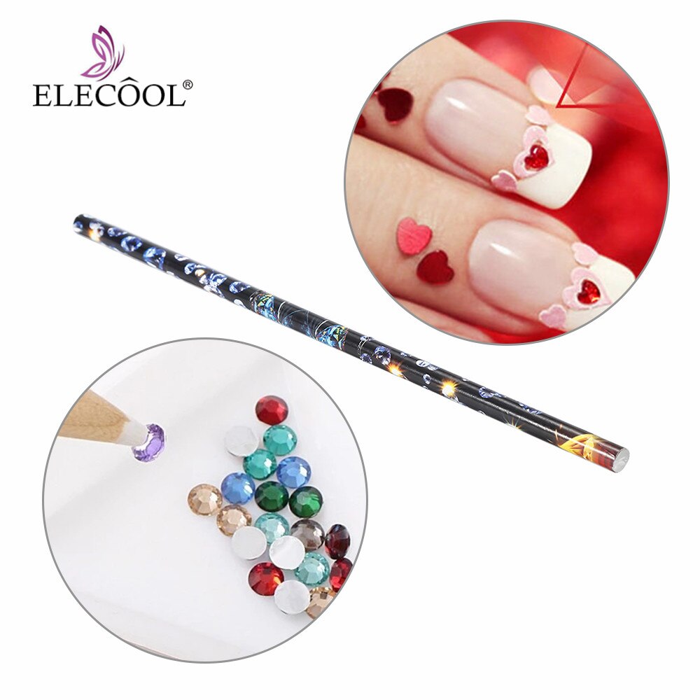 Elecool 1Pc Nail Art Rhinestone Picker Potlood Crystal Gems Pick Up Sticky Pen Witte Kern Beauty Diy Nail Art puntjes Pen Gereedschap