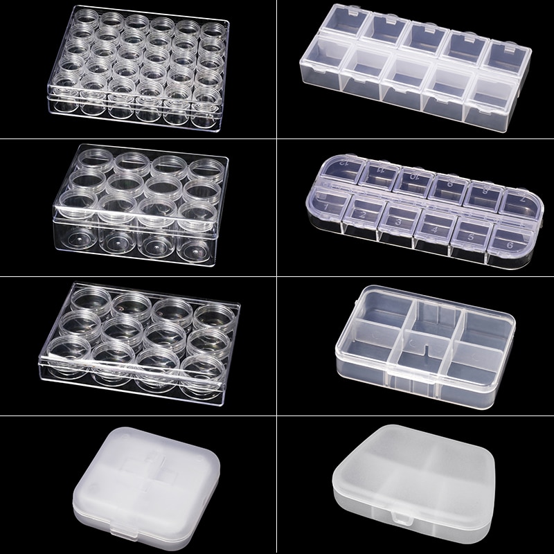 Miusie plast liten genomskinlig ask smycken örhänge pärla skruv piller fodral chip arrangör behållare hållbar förvaring