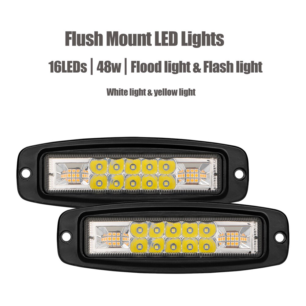 7 Inch Car Flush Mount LED Pod Combo Work Light Bar Fog Lights Auto Led Driving Reversing Lamp ATV SUV Truck Off-road Vehicles: 2pcs 48w flash light