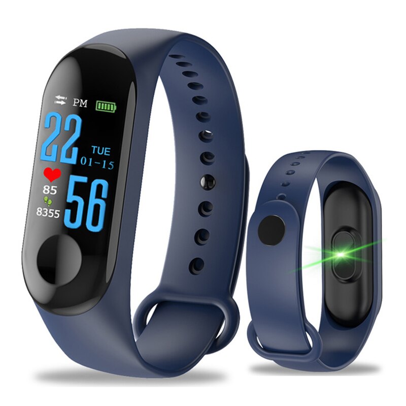M3 sport vanntett Fitness smartklokke armbånd vanntett berøringsskjerm bluetooth kontroll Fitness skritteller: Blå