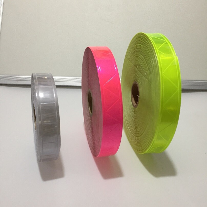 Tira de advertencia reflectante de PVC de 2,5 cm * 1M, Material auxiliar para ropa, cinta reflectante fluorescente para tráfico de carretera