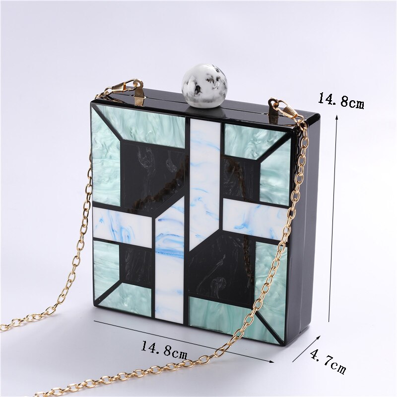 Unqique Geometric Lattice Patchwork Acrylic Handbags Day Clutches Women Messenger Bag Ladies Patry Wedding Evening Bags