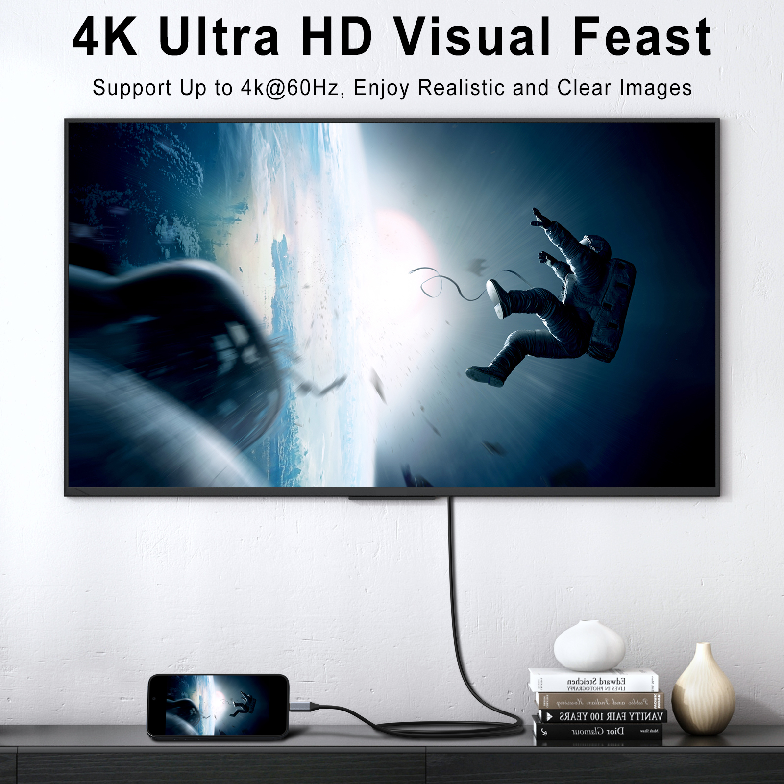 Cable USB C a HDMI de 200cm, 4K, 60Hz, 30Hz, Cable HDTV Compatible con tipo C a HDMI para MacBook Air, iPad, convertidor de TV, adaptador USB-C HDMI