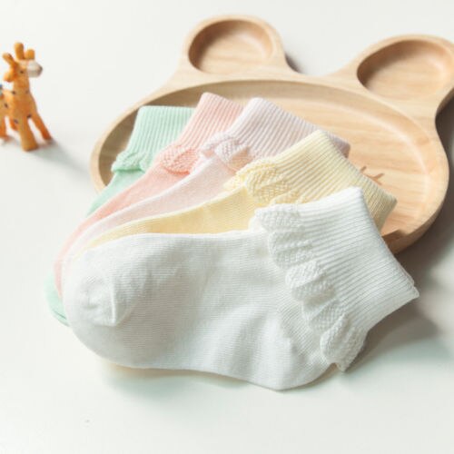 5 paren/partij Peuter Muti Kleur Baby Baby Meisje Enkel Hoge Sokken Kinderen Meisjes Ruches Kant Katoen Antislip Sokken met grip voor 0-6Y