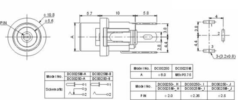 DC025M 5.5Mm X 2.1Mm Dc Power Jack Socket Female Panel Mount Connector 5.5*2.1Mm DC-025M