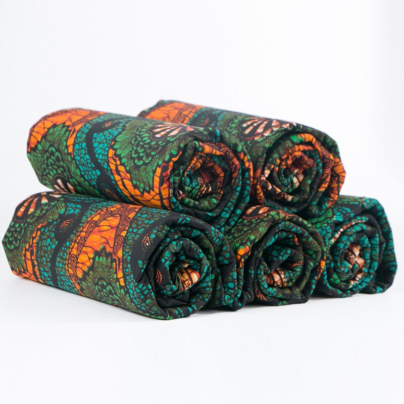 Afrikaanse Stof Puur Katoen Groen En Oranje Print Stof Voor Feestjurk 6Yards \ Veel