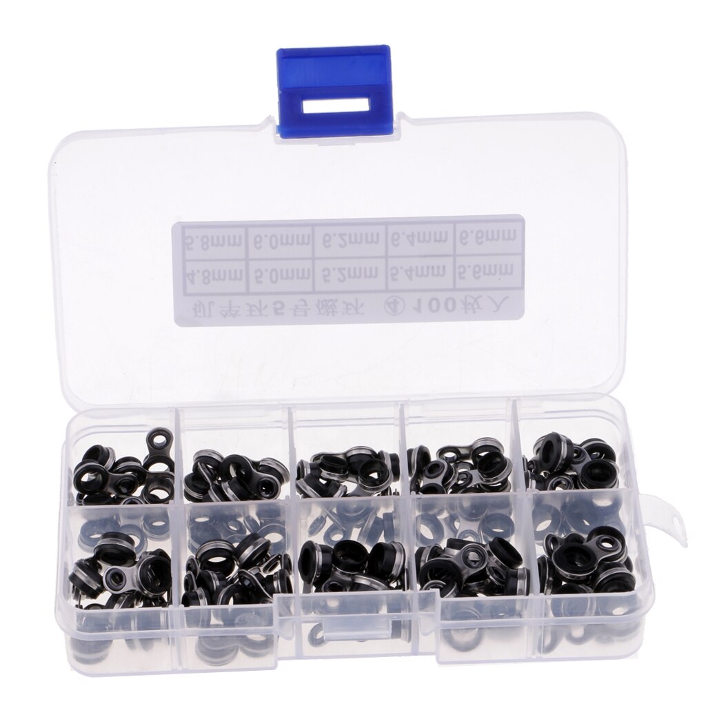 100pcs Black Fishing Rod Guides Tip Fishing Rod Eye Ring Rod Repair Kit Stainless Steel Frame