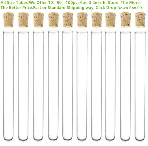 Tubo de ensayo de vidrio con tapón de corcho, 10 Uds., 20x200mm, 43ml, paquete de té de 8 pulgadas, disponible en todas las tallas