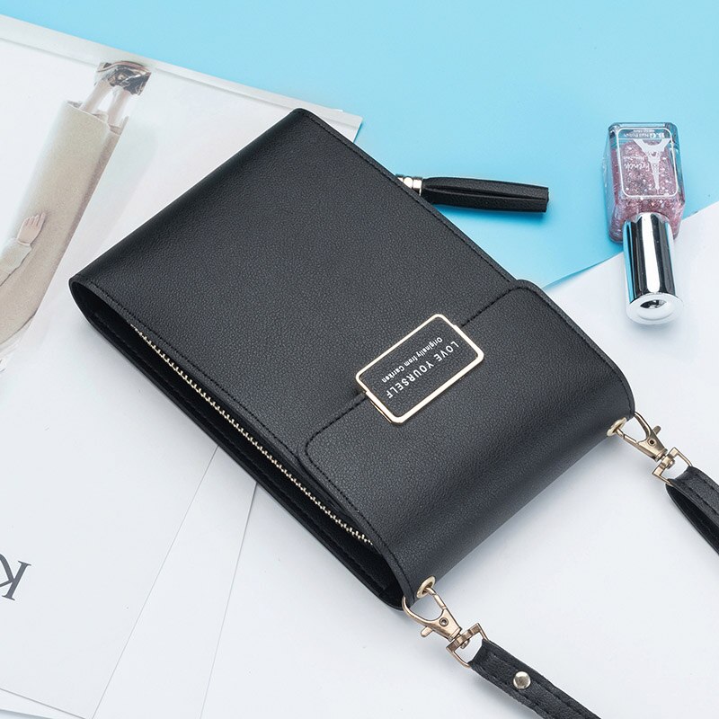 Spring and summer ladies wallet Korean version of multifunctional large capacity storage zipper shoulder bag sal: Black