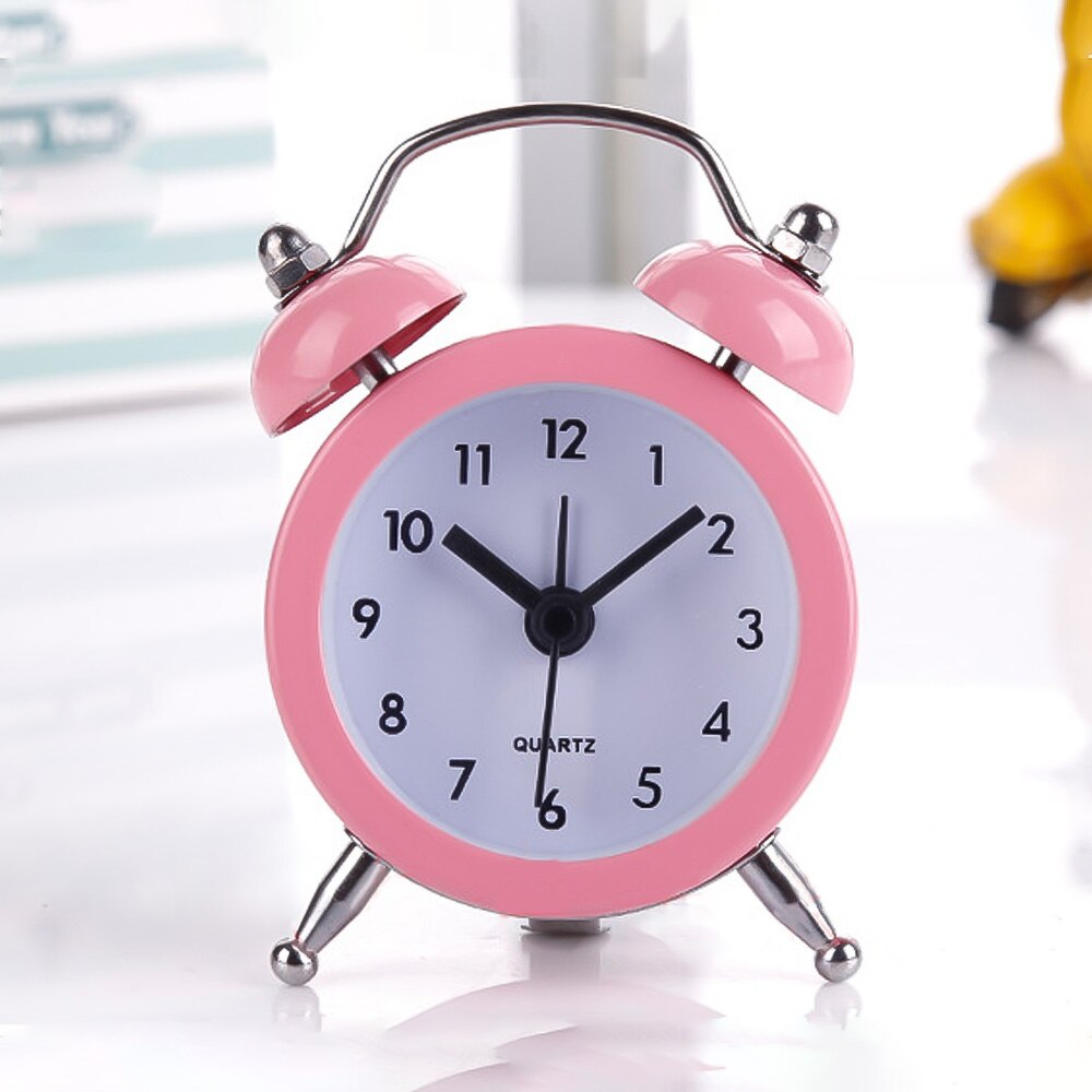 Mini Alarm Clock Electronic Round Number Double Bell Desk Table Digital Quartz Clock Home Decoration Retro Portable Cute Durable: Pink