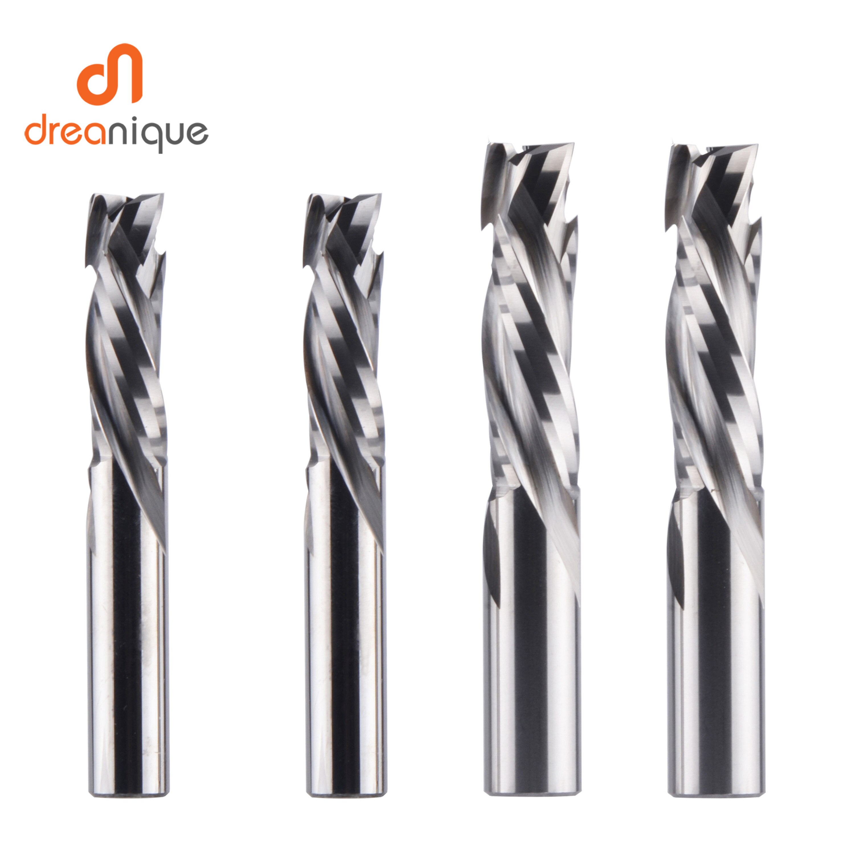Dreanique Compression Milling Cutter Woodworking Down Cut 3 Flutes Spiral CNC Tool Carbide End Mill Router Bits