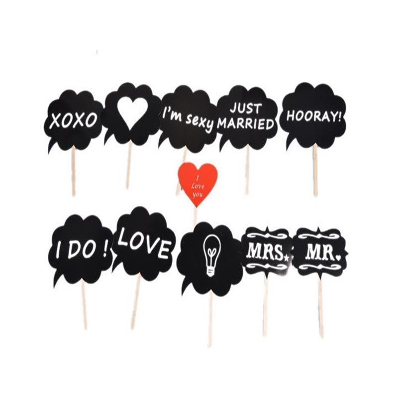 11Pcs Picture Photo Booth Paper Stick Prop Bubble Speech Chalk Board Wedding Party Photobooth Chalkboard