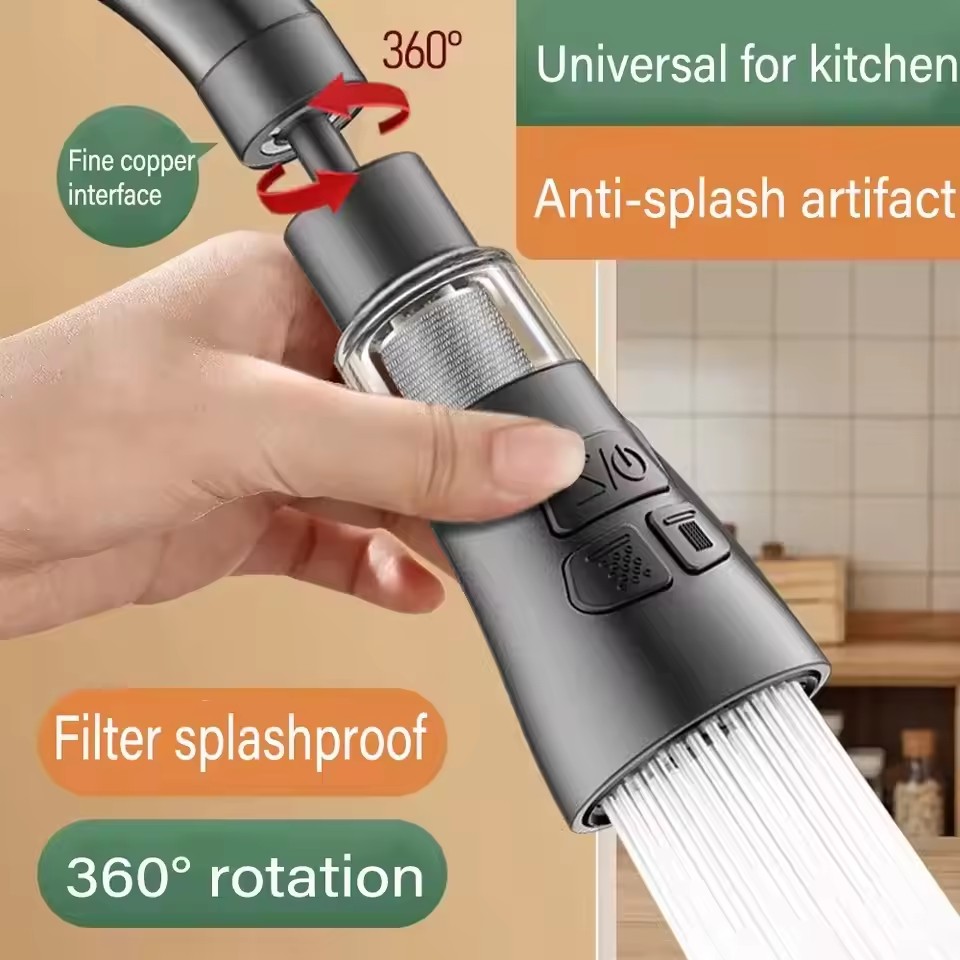 Extensor de grifo de cocina con función de filtro universal 360 ° Aireador giratorio, filtro contra salpicaduras, grifo de lavabo, boquilla de burbujeador, aireador
