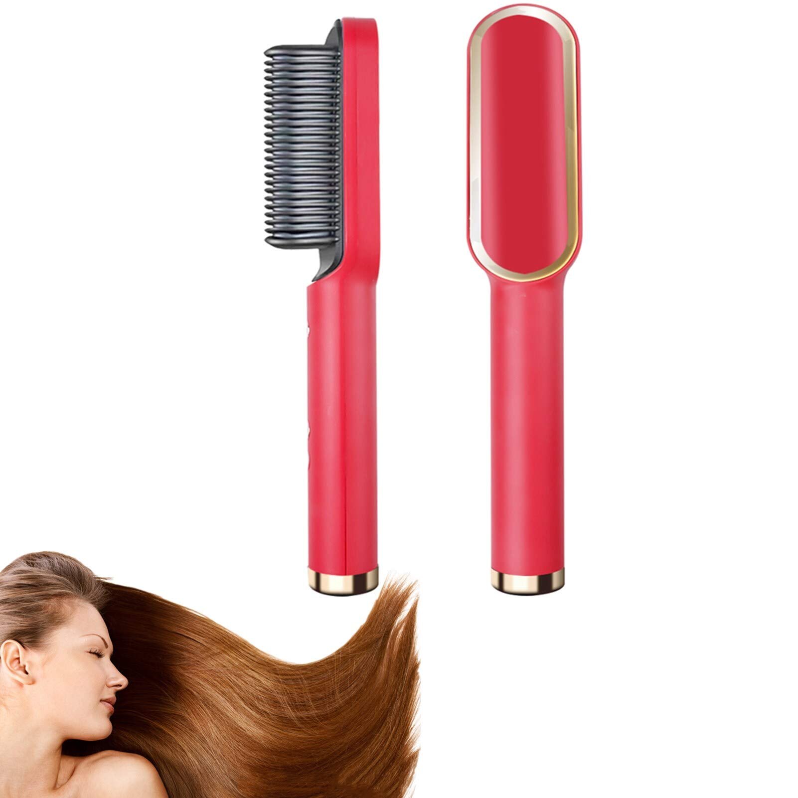 Lisseur de cheveux multifonctionnel, fer plat en céramique Tourmaline, fer à friser, ondulation, peigne: Red / L'UA