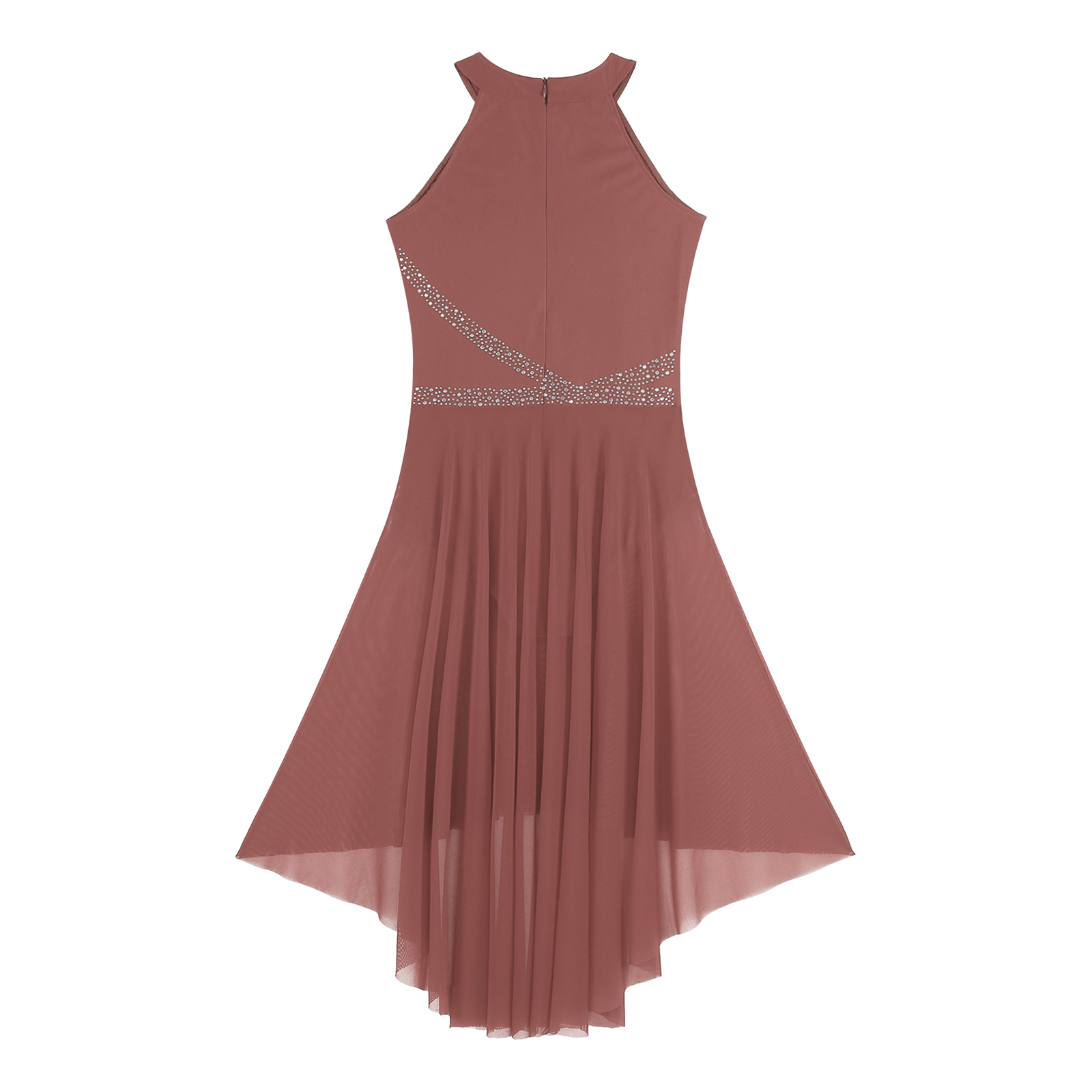 Womens Modern Lyrical Dance Dress High-Low Tulle Rhinestone Ballet Gymnastics Leotards Figure Skating Performance Costume
