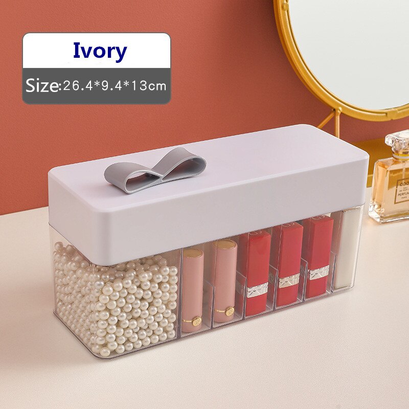 Makeup Lipstick Organizer with Cute Lid 18+1 Lattices Lipstick Storage Case with 250g White Pearls Cosmetic Lipstick Box: Ivory-250g Pearls