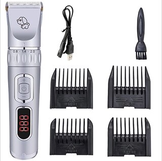 LCD display pet hair clipper dog shaving large dog Teddy USB charging hair clipper: Silver