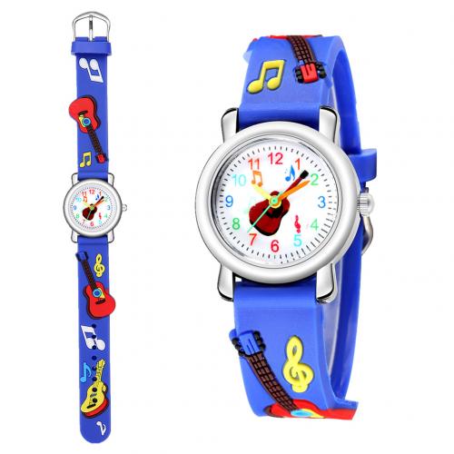 Mode 3D Opluchting Cartoon Gitaar Patroon Leuke Sport Student Kinderen Polshorloge: Blauw