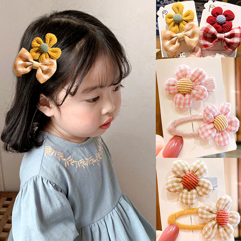 Bebê clipes de cabelo pinos para crianças kawaii pequenas flores da criança do bebê meninas xadrez acessórios para o cabelo conjunto criança barrettes bb clipe arco