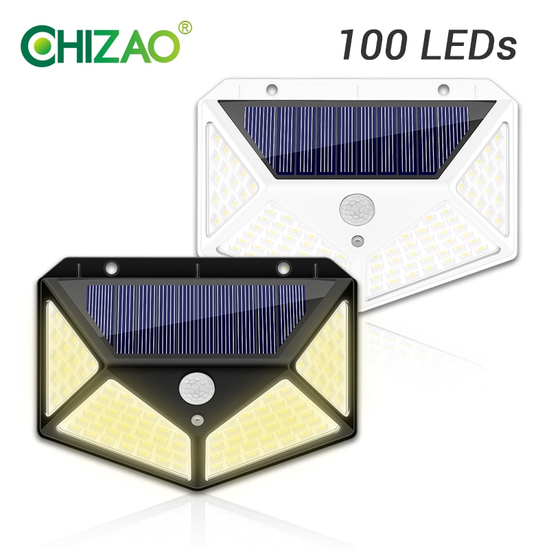 1pc chizao udendørs sollys sikkerhed 100 led 270 ° vidvinkel super lys bevægelsessensor natlys ip65 vandtæt væglampe