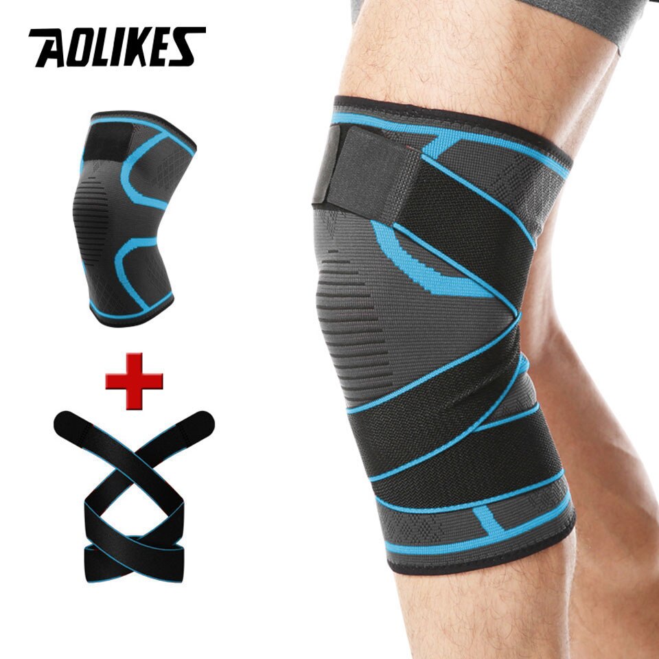AOLIKES 1 sztuk sport Kneepad mężczyźni pod ciśnieniem bandaż elastyczny ochraniacze na kolana wsparcie sprzęt Fitness koszykówka siatkówka ochraniacz ze stelażem: Blue / M