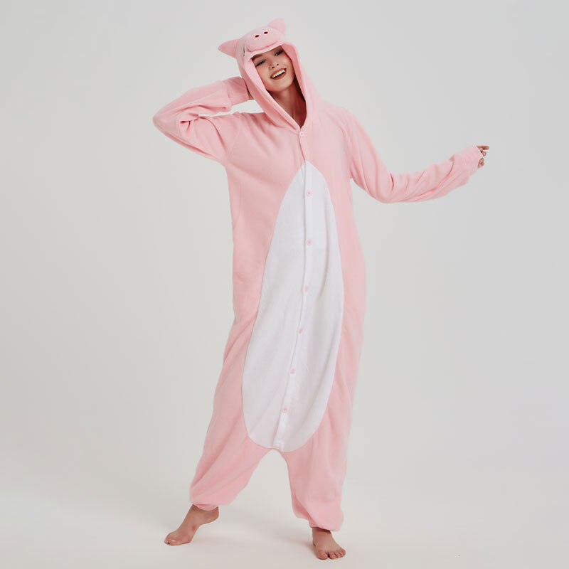 Women Onesie Animal Jumpsuit Pig Kigurumis Pink Cute Festival Party Outfit Adult Home Pajama Polar Fleece Loose Funny Overalls