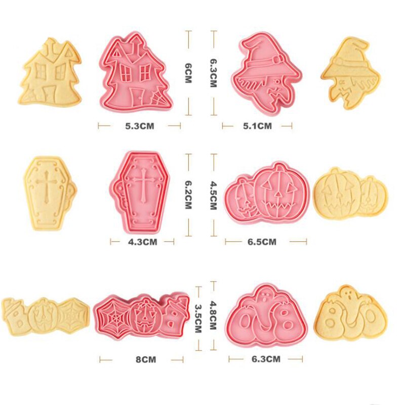 6 Stks/set Happy Halloween Bakvormen Cookie Mold Biscuit Mold Diy Cartoon Druk Bakvorm Halloween Party Cookie Gereedschap: 6pcs B