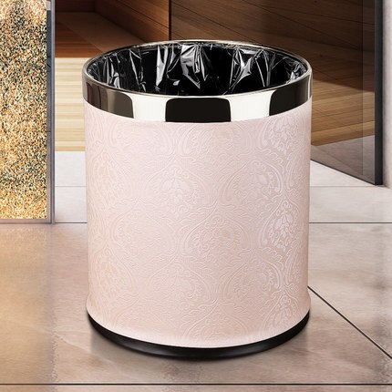 Metal Trash Can Home Office Wastebaskets , Double Layer 10L 14L Open Top Round Gabarage Can for Bathroom Kitchen Hotel Waste Bin: pink flower s