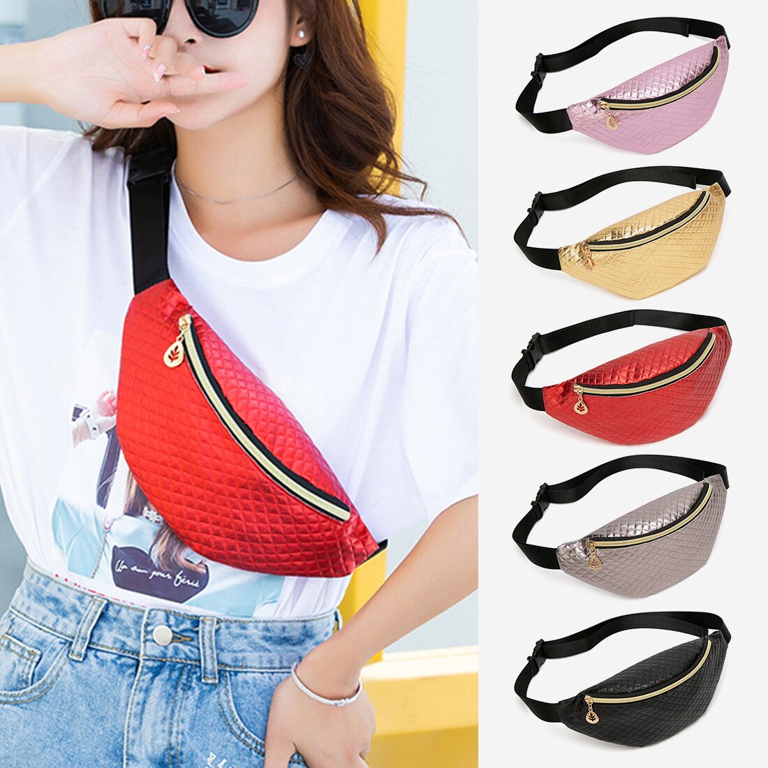 Prismatic Pattern Belt Bags Cute Fanny Pack Candy Colors Waist Bags Shoulder Crossbody Bag PU Leather Women Party