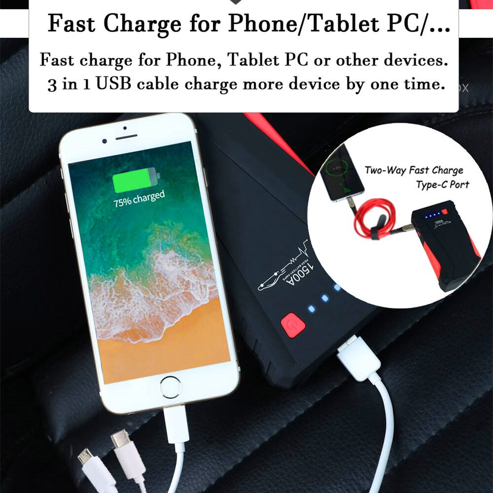 Super Power Car Jumper Starter 1500A Portable Car Battery Booster Charger 12V Starting Device For Petrol Diesel Auto Reboot Tool