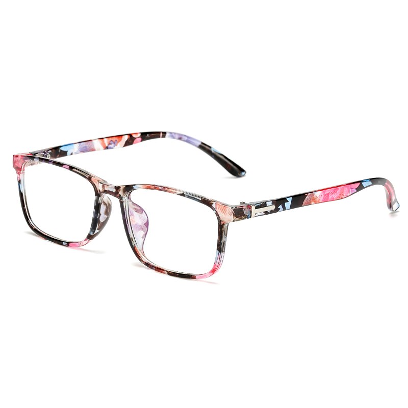 Dam retro blommig glasögonbåge kvinnlig fyrkantig glasögonbåge dam vintage klar lins glasögon svarta glasögonbågar: Rosa blommor