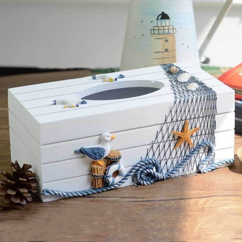 Boîte à mouchoirs en bois, série Marine de Style méditerranéen, couvercle de boîte à serviettes en papier, décoration de la maison, porte-papier hygiénique