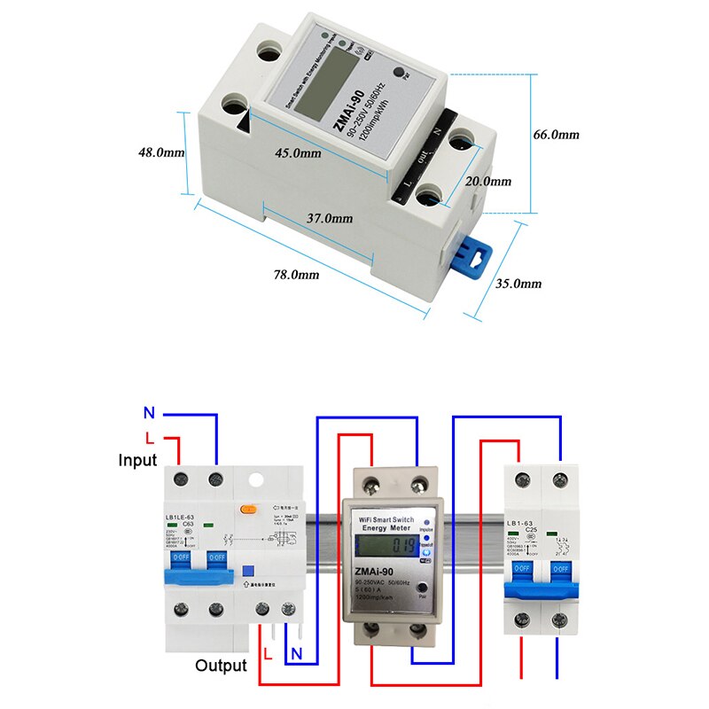 Tuya WIFI Smart Switch 60A Energy Meter Remote Control Relay Controller Timer Power Consumption kWh wattmeter Google Home Alexa