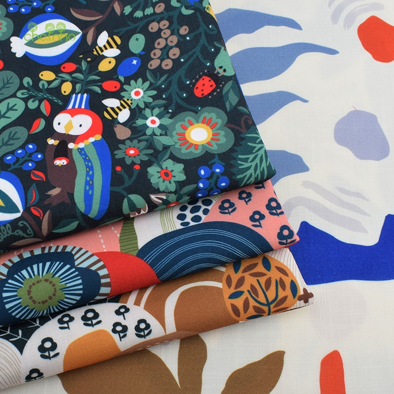 Tegneserie papegøyeserie, trykt bomullslinstoff for gjør-det-selv quilting og sy sofa, duk, gardin, veske, putemateriale