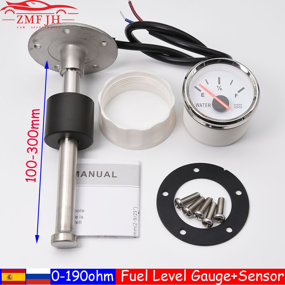 2" 52mm Water Level Gauge with Water Level Sensor 0-190ohm Fuel Sender Unit For Car Boat Water Level Indicator Meter12V/24V