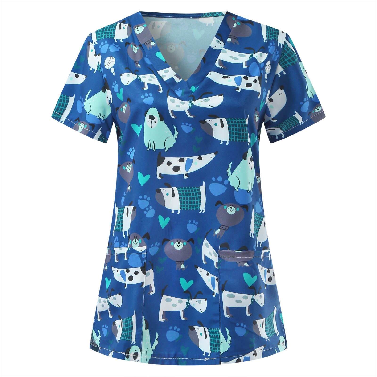 Cartoon Graphics Nursing Scrubs Tops For Women Short Sleeve V Neck T Shirt Working Uniform Health Care Working Uniform A50: XL