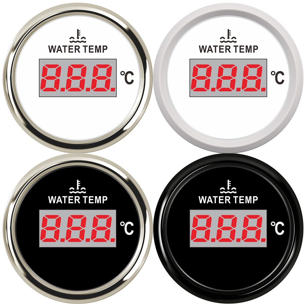 100% Digital Water Temperature Gauge with Sensor 1/8 NPT Water Temp Sensor Red Backlight 52MM Gauge Indicator for Marine Boat