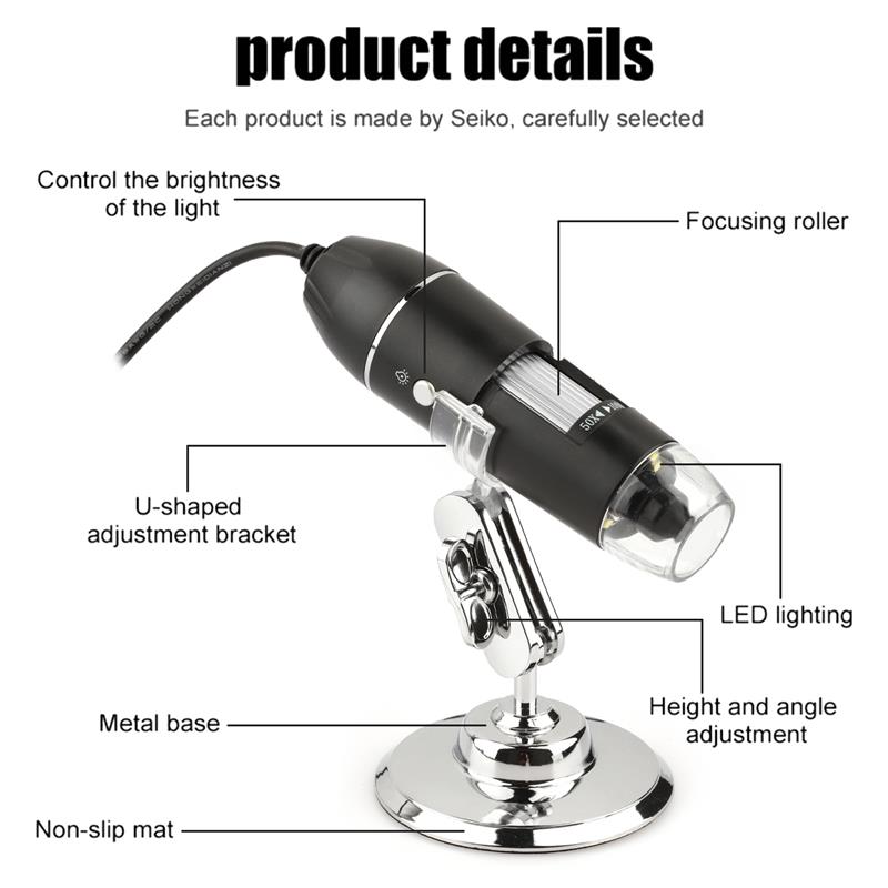 1600X USB Digital Microscope Handheld Portable Electron Microscope Camera Soldering Microscopes with 8 LEDs Bracket Mikroskop
